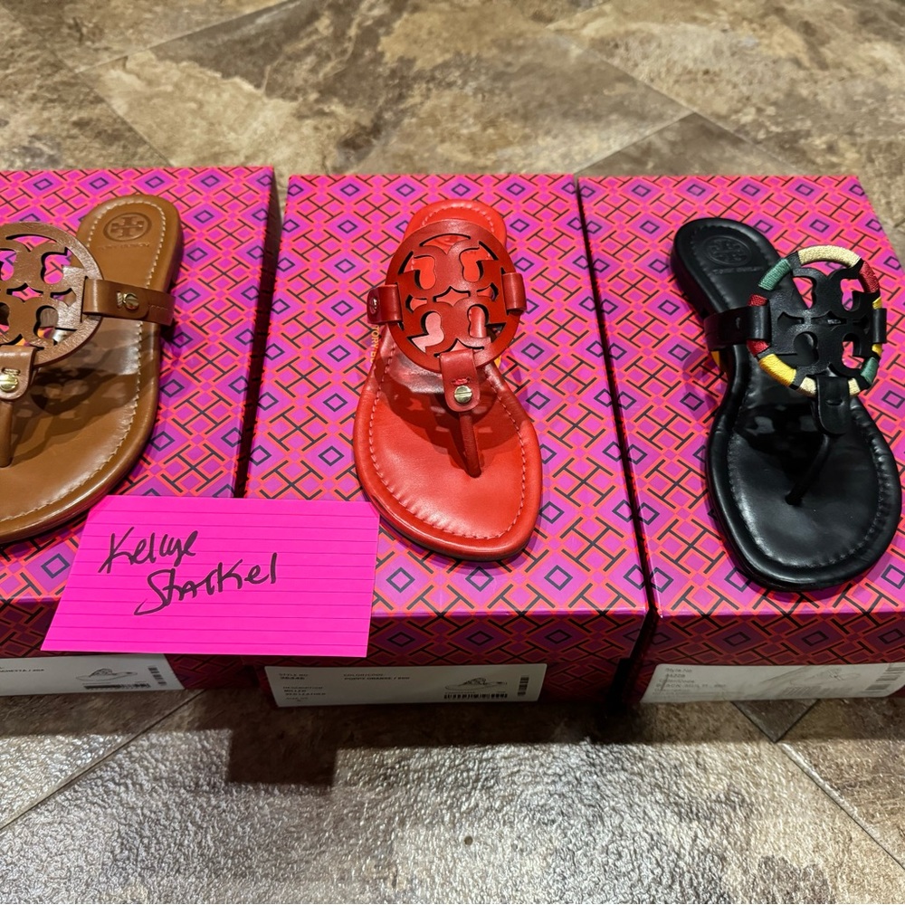 Tory Burch Miller Sandals! NEW!!! 😻🤩 sz 6 
Vachetta
Poppy Orange
Black M…